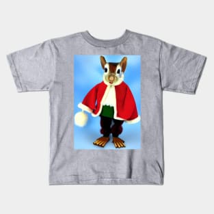 WARM RED CLOAK XMAS SQUIRREL Kids T-Shirt